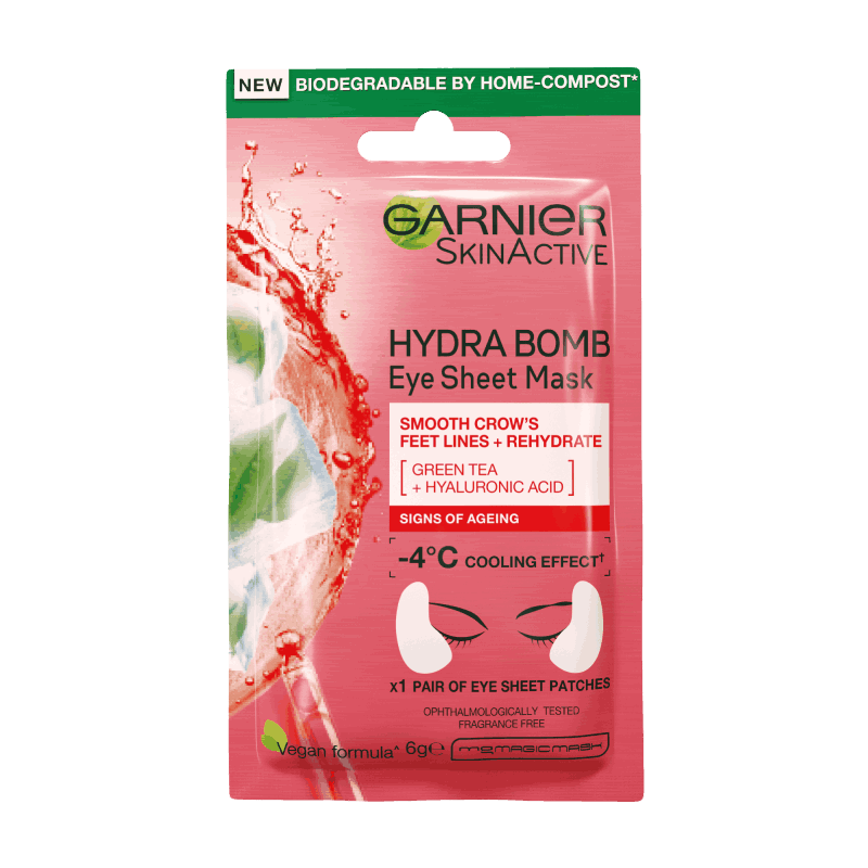 Garnier Hydra Bomb Hyaluronic Acid + Green Tea Anti Ageing Eye Sheet Mask 