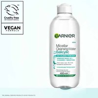 Garnier Micellar Salicylic Cleansing Water bottle, Cruelty Free International.