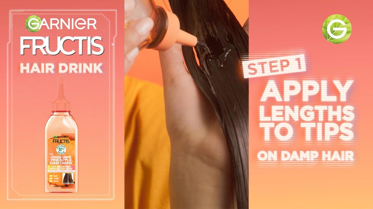 Garnier Fructis Hair Drink: apply lengths to tips on damp hair