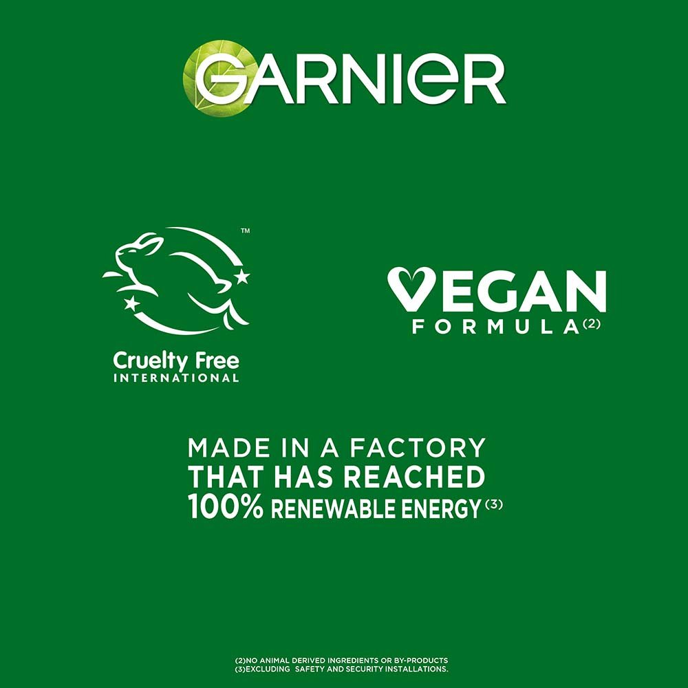 Garnier commits to cruelty free, vegan beauty. Made in a factory that has reached 100% renewable energy.