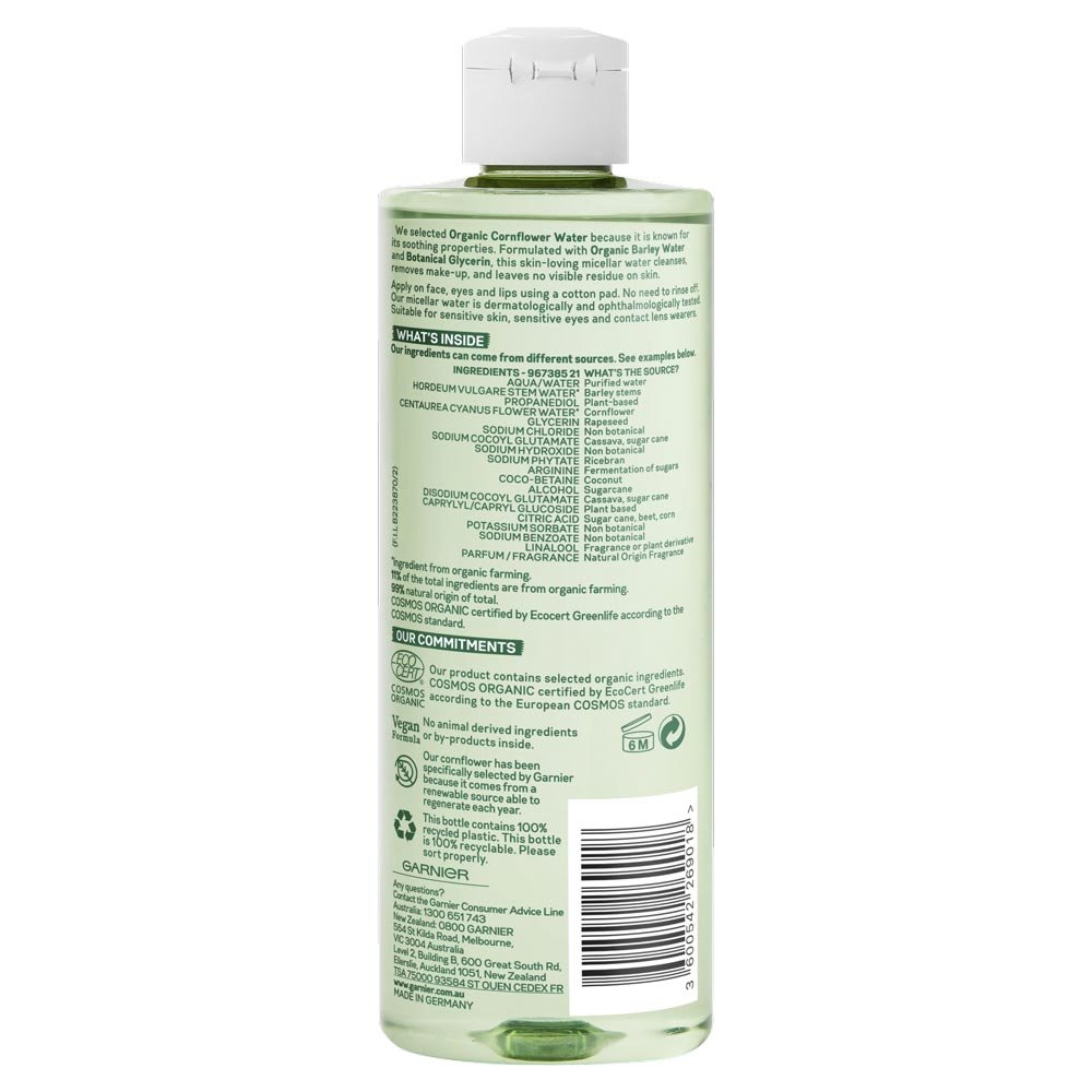 Garnier Organics Cornflower Micellar Water Packshot Back