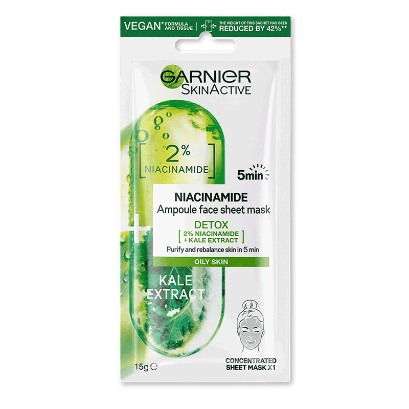 Garnier Niacinamide Detox Ampoule Face Sheet Mask, Kale Extract