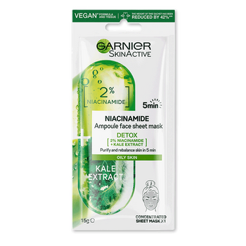 Garnier Niacinamide Detox Ampoule Face Sheet Mask, Kale Extract