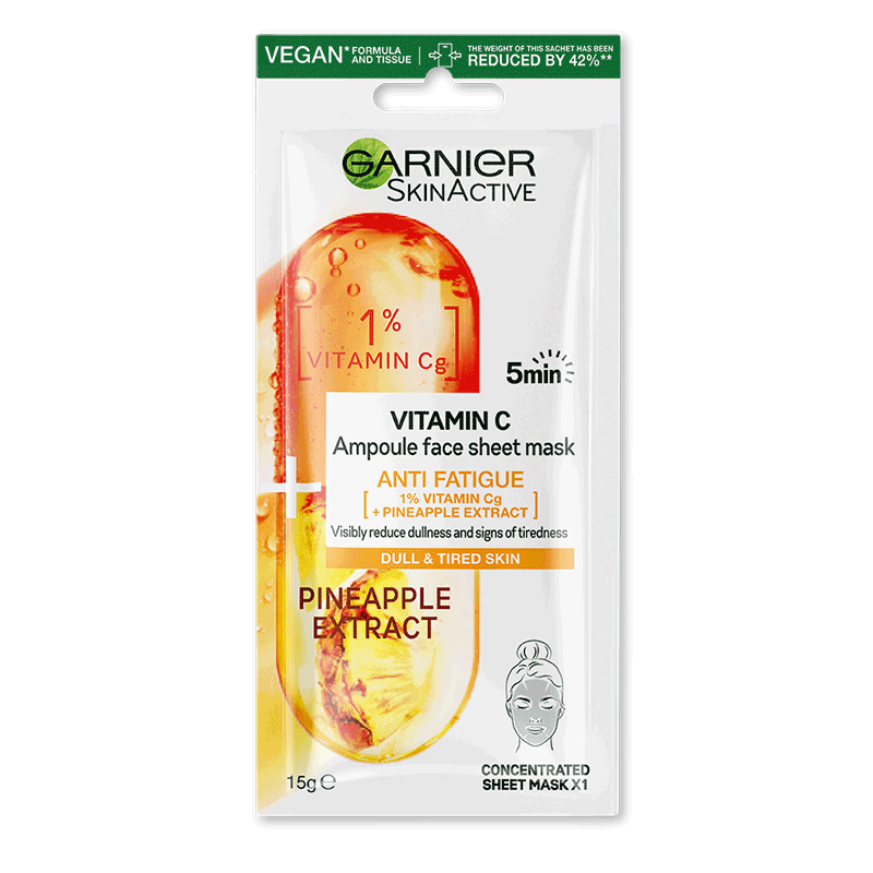 Garnier Vitamin C Anti Fatigue Ampoule Face Sheet Mask, Pineapple Extract