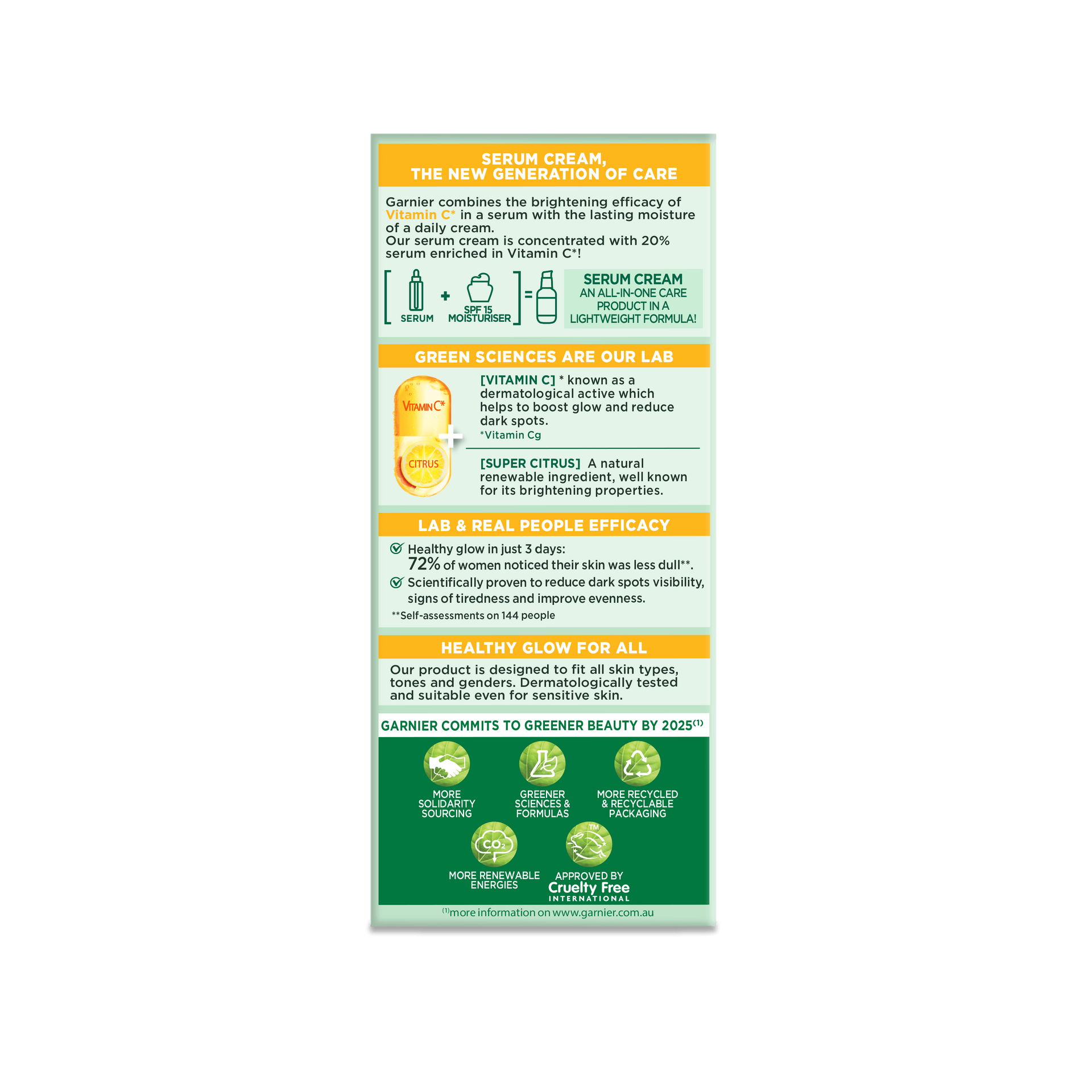 Garnier Vitamin C Serum Cream back of box