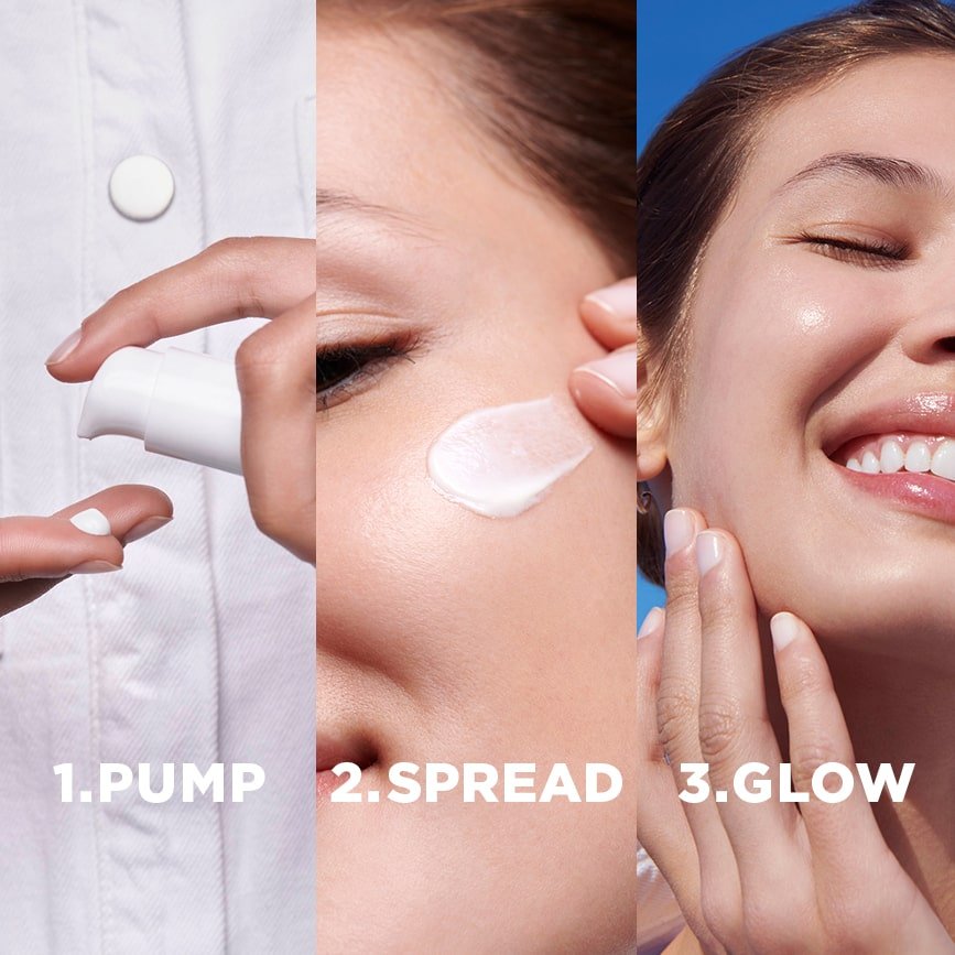 Simple 3 Step Routine - 1. Pump, 2. Spread, 3. Glow