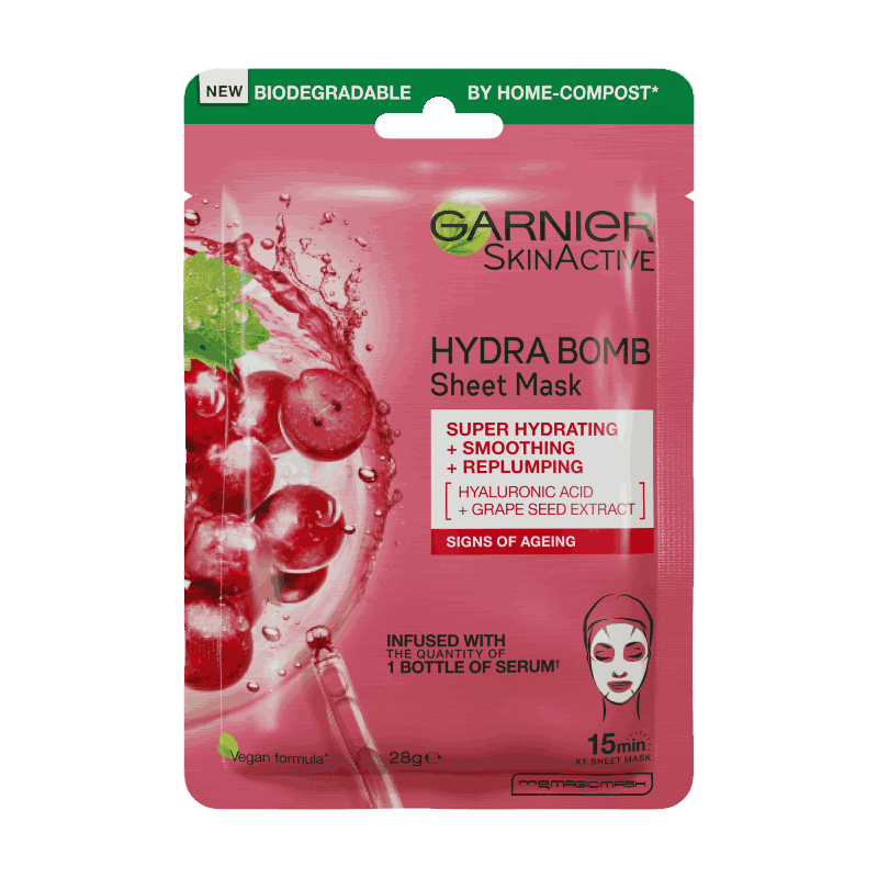 Garnier Hydra Bomb Hyaluronic Acid + Grape Seed Anti Ageing Sheet Mask