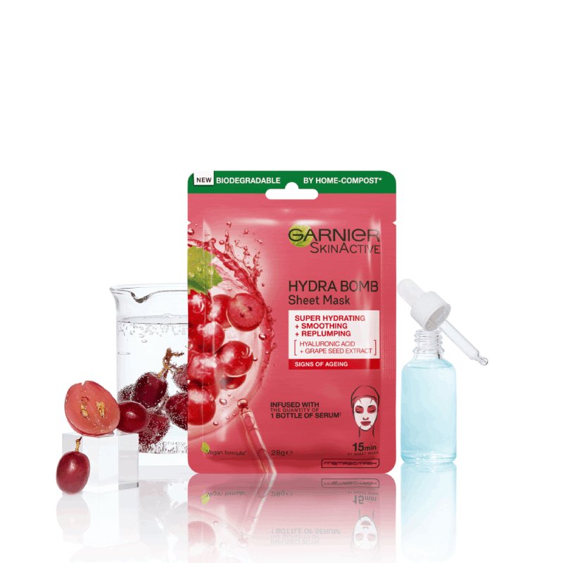 Garnier Hydra Bomb Hyaluronic Acid + Grape Seed Anti Ageing Sheet Mask