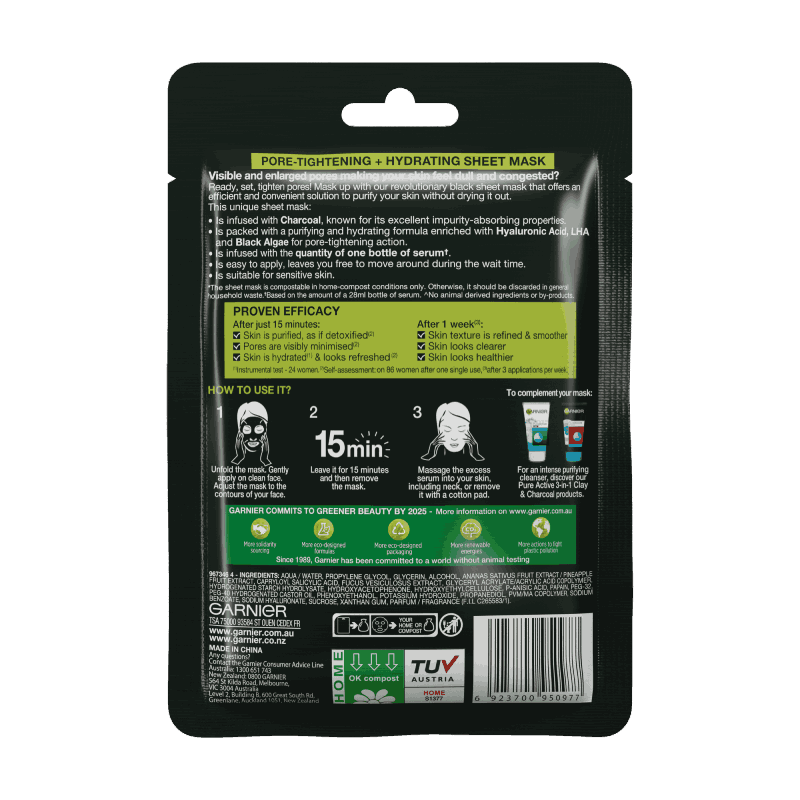 Garnier Pure Charcoal Hyaluronic Acid + Black Algae Sheet Mask