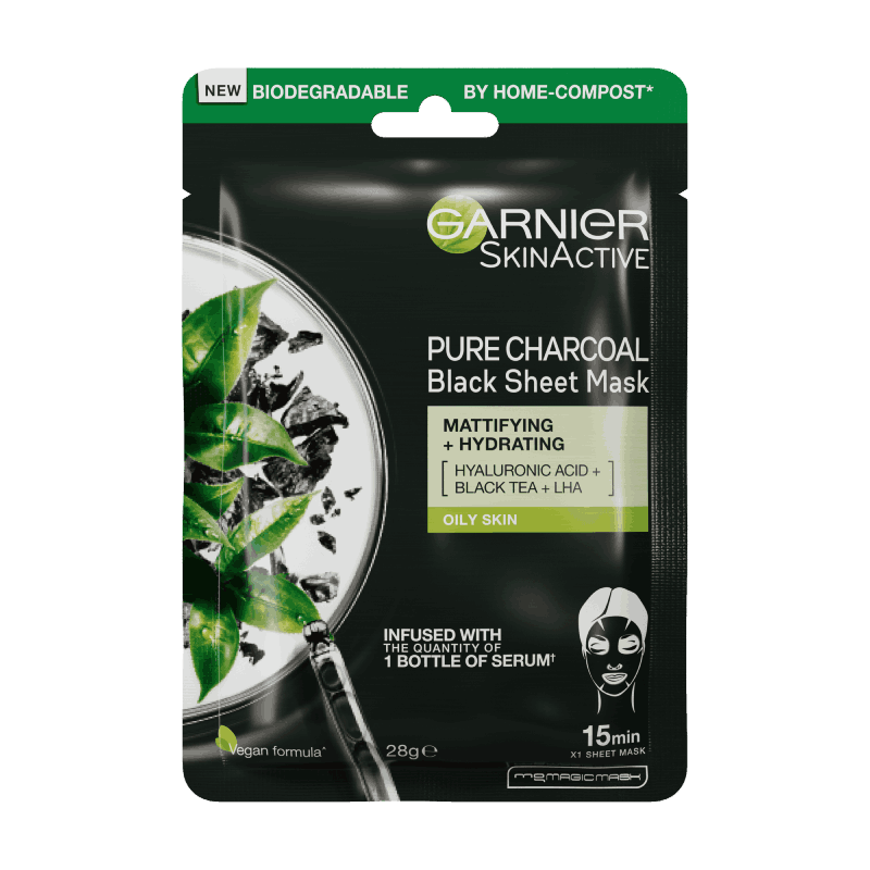 Garnier Pure Charcoal Hyaluronic Acid + Black Tea Sheet Mask 